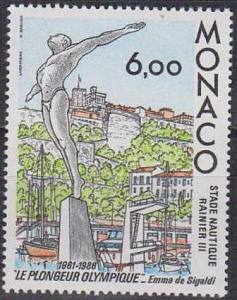Монако 1986, Олимпиада, Статуя Прыгуна в Воду, 1 марка Монако 1986, Олимпиада, Статуя Прыгуна в Воду, 1 марка